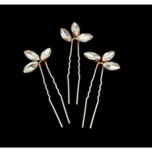 Hair Comb & Pins Rose Gold Marquise Crystal Wedding Prom Accessories 3 Pieces
